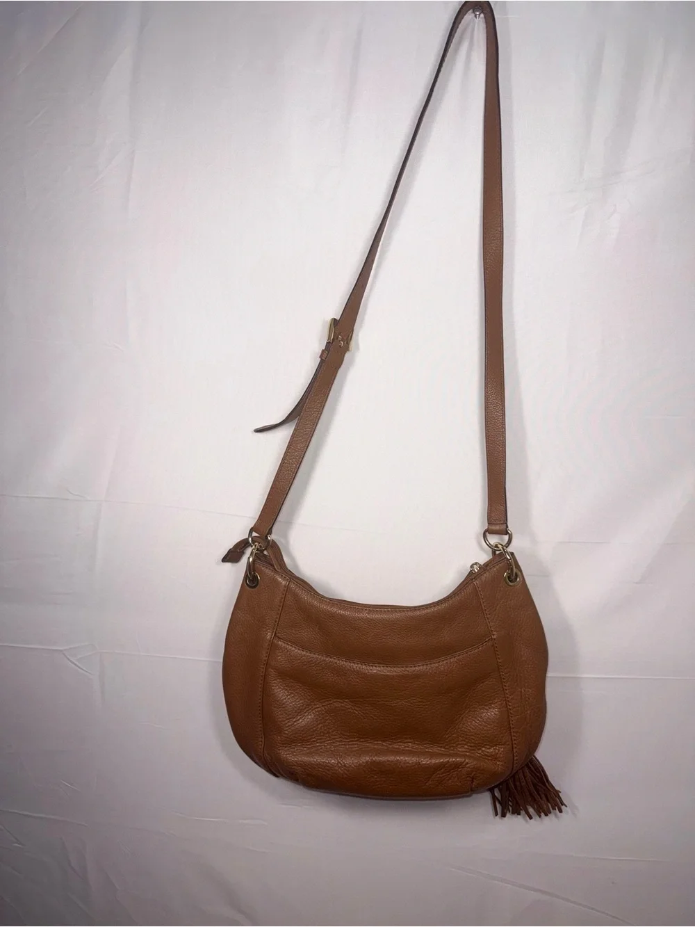 Micheal Kors Y2K Women Brown Leather Crossbody Bag Purse with Tassel